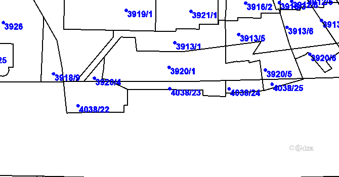 Parcela st. 4038/23 v KÚ Dejvice, Katastrální mapa