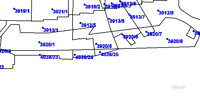 Parcela st. 4038/25 v KÚ Dejvice, Katastrální mapa