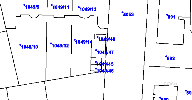 Parcela st. 1049/47 v KÚ Dejvice, Katastrální mapa
