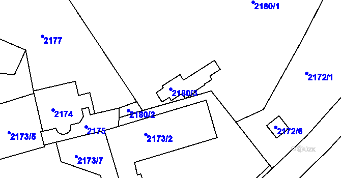 Parcela st. 2180/3 v KÚ Dejvice, Katastrální mapa