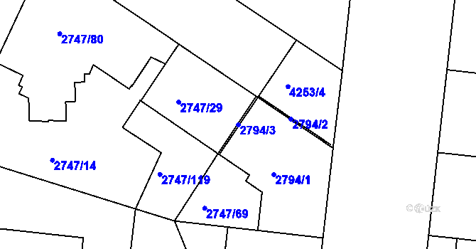 Parcela st. 2794/3 v KÚ Dejvice, Katastrální mapa