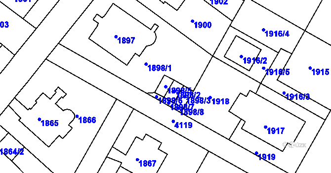 Parcela st. 1898/5 v KÚ Dejvice, Katastrální mapa