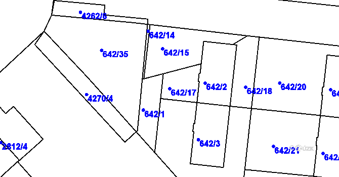 Parcela st. 642/17 v KÚ Dejvice, Katastrální mapa