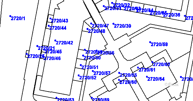 Parcela st. 2720/56 v KÚ Dejvice, Katastrální mapa