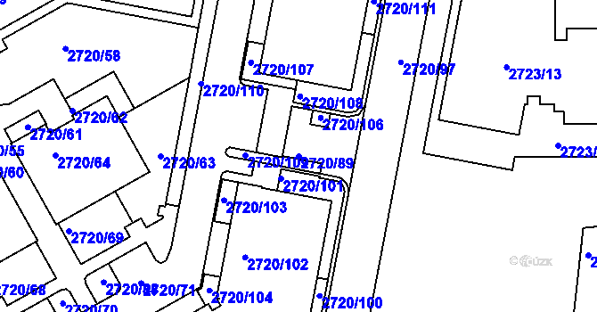 Parcela st. 2720/89 v KÚ Dejvice, Katastrální mapa