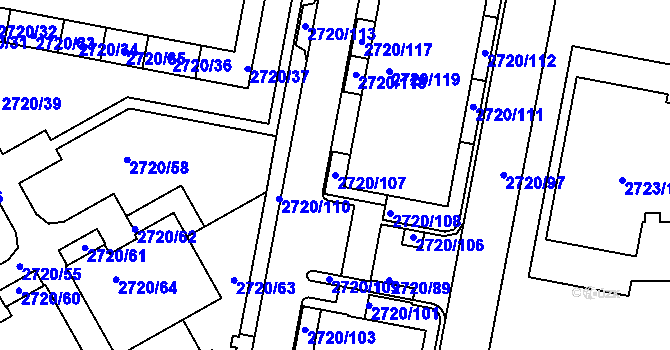 Parcela st. 2720/107 v KÚ Dejvice, Katastrální mapa