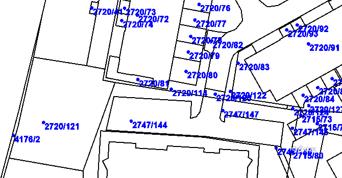Parcela st. 2720/114 v KÚ Dejvice, Katastrální mapa