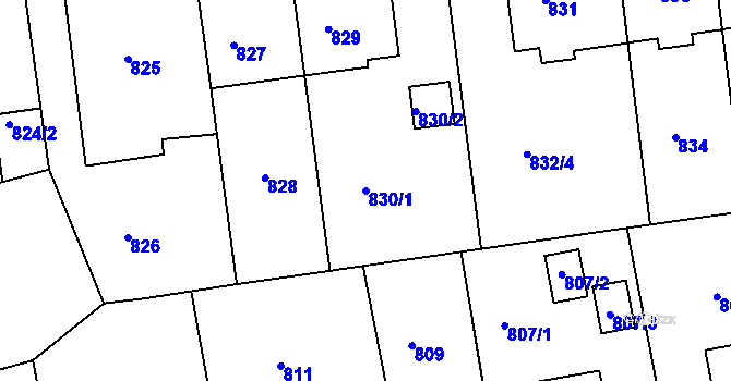 Parcela st. 830/1 v KÚ Dejvice, Katastrální mapa