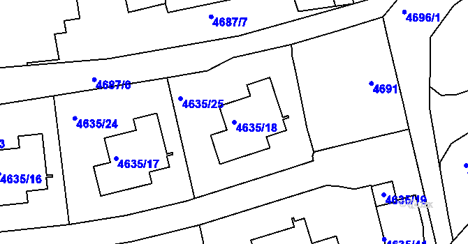 Parcela st. 4635/18 v KÚ Dejvice, Katastrální mapa