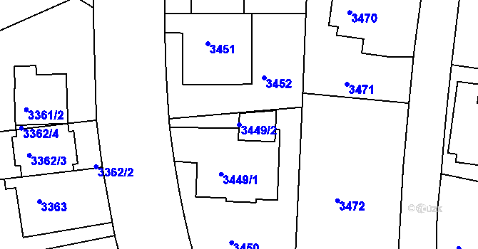 Parcela st. 3449/2 v KÚ Dejvice, Katastrální mapa
