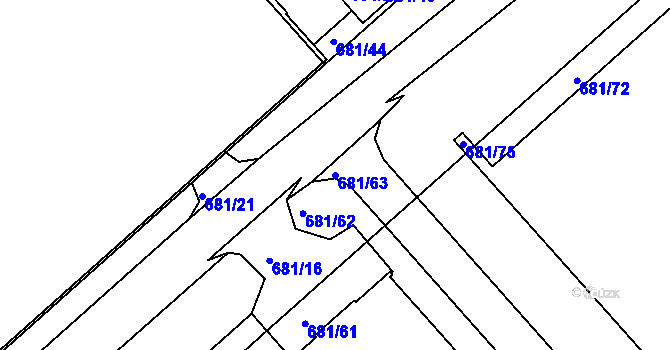 Parcela st. 681/63 v KÚ Dejvice, Katastrální mapa