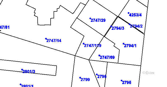 Parcela st. 2747/119 v KÚ Dejvice, Katastrální mapa