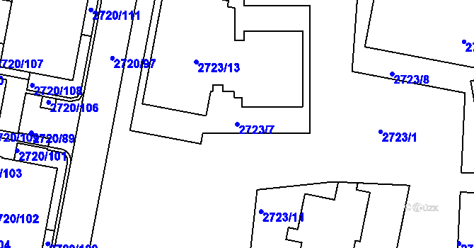 Parcela st. 2723/7 v KÚ Dejvice, Katastrální mapa
