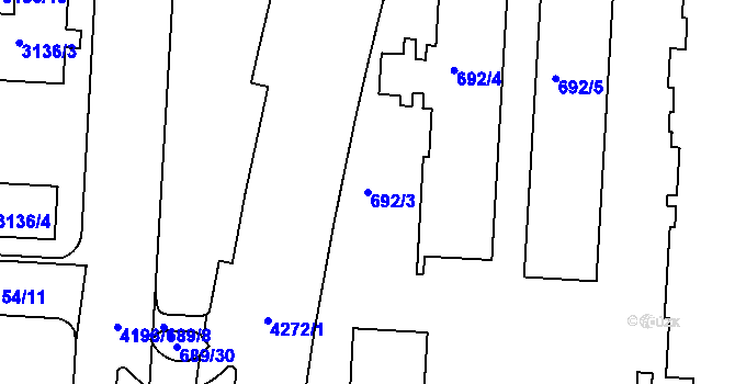 Parcela st. 692/3 v KÚ Dejvice, Katastrální mapa