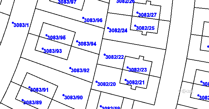Parcela st. 3082/22 v KÚ Dejvice, Katastrální mapa