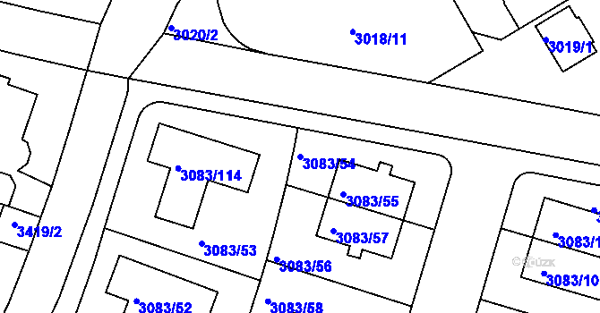 Parcela st. 3083/54 v KÚ Dejvice, Katastrální mapa