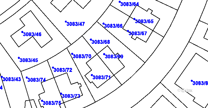 Parcela st. 3083/69 v KÚ Dejvice, Katastrální mapa