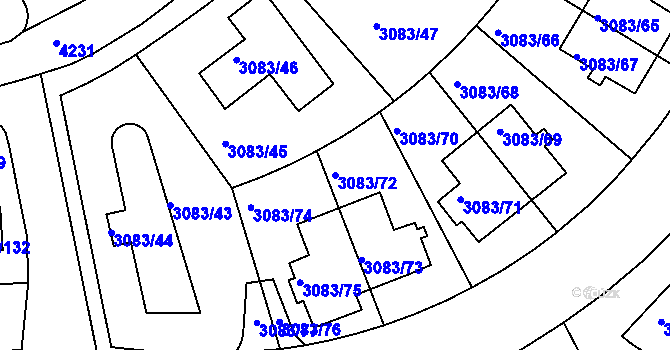 Parcela st. 3083/72 v KÚ Dejvice, Katastrální mapa