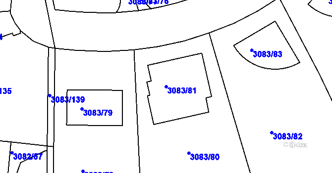 Parcela st. 3083/81 v KÚ Dejvice, Katastrální mapa