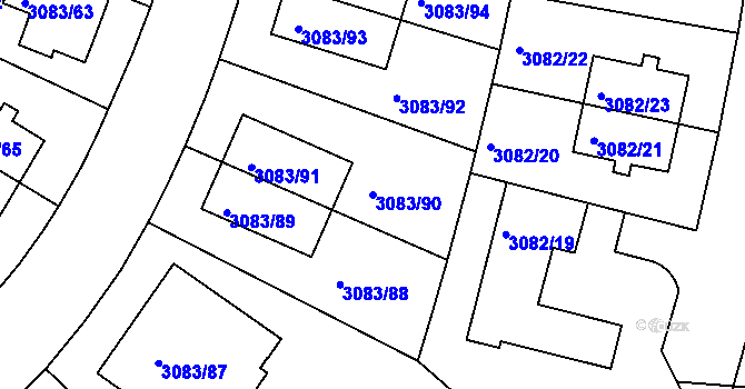 Parcela st. 3083/90 v KÚ Dejvice, Katastrální mapa