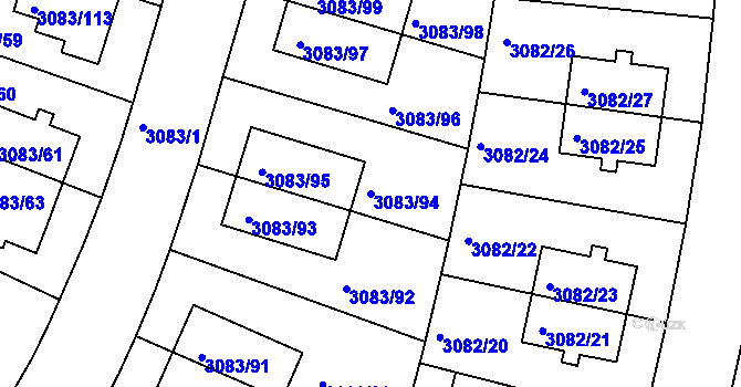 Parcela st. 3083/94 v KÚ Dejvice, Katastrální mapa