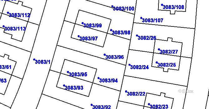 Parcela st. 3083/96 v KÚ Dejvice, Katastrální mapa