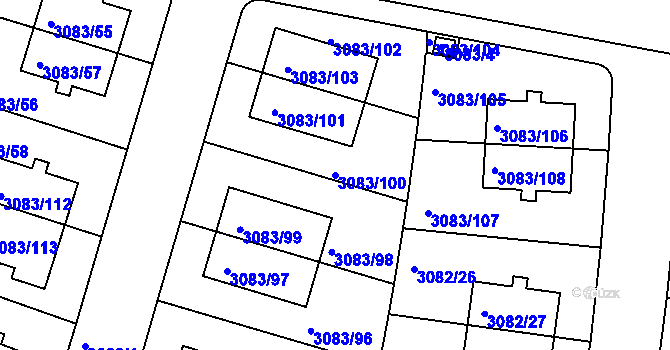 Parcela st. 3083/100 v KÚ Dejvice, Katastrální mapa
