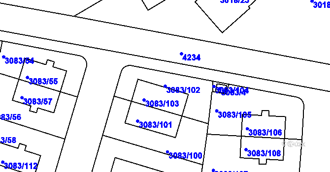 Parcela st. 3083/102 v KÚ Dejvice, Katastrální mapa