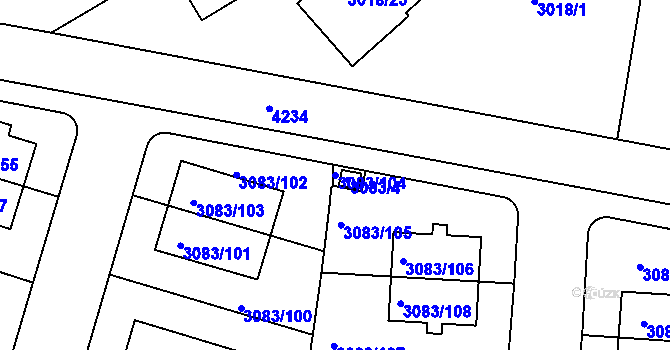 Parcela st. 3083/104 v KÚ Dejvice, Katastrální mapa