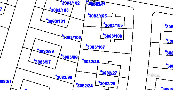 Parcela st. 3083/107 v KÚ Dejvice, Katastrální mapa