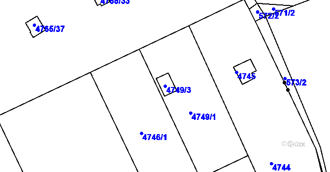 Parcela st. 4749/3 v KÚ Dejvice, Katastrální mapa