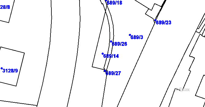 Parcela st. 689/14 v KÚ Dejvice, Katastrální mapa