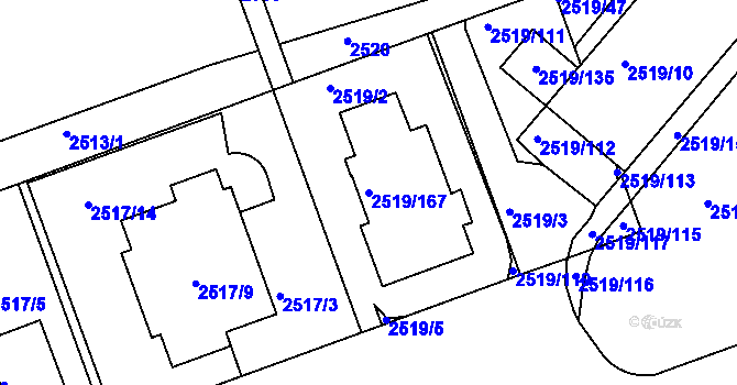 Parcela st. 2519/167 v KÚ Dejvice, Katastrální mapa