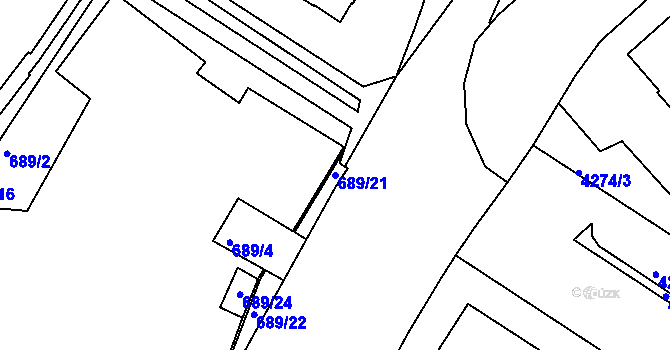 Parcela st. 689/21 v KÚ Dejvice, Katastrální mapa