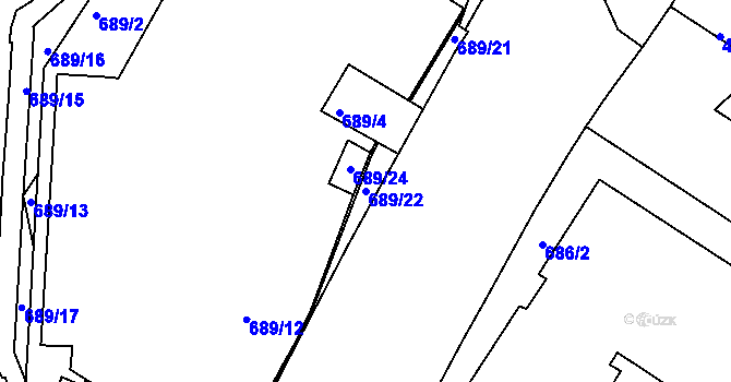 Parcela st. 689/22 v KÚ Dejvice, Katastrální mapa