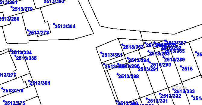 Parcela st. 2513/361 v KÚ Dejvice, Katastrální mapa