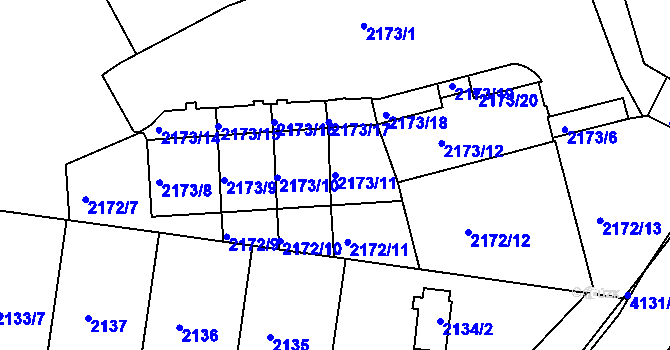 Parcela st. 2173/11 v KÚ Dejvice, Katastrální mapa