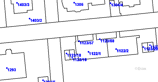 Parcela st. 1123/57 v KÚ Dejvice, Katastrální mapa
