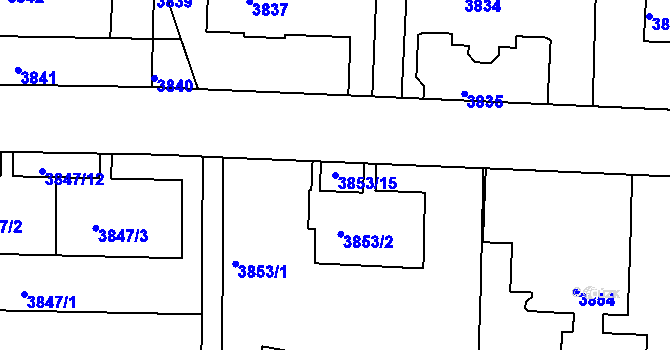 Parcela st. 3853/15 v KÚ Dejvice, Katastrální mapa