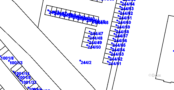 Parcela st. 244/50 v KÚ Dejvice, Katastrální mapa