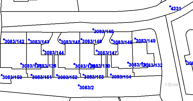 Parcela st. 3083/147 v KÚ Dejvice, Katastrální mapa