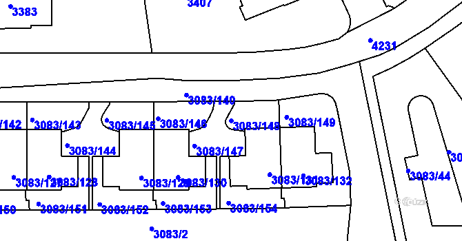 Parcela st. 3083/148 v KÚ Dejvice, Katastrální mapa