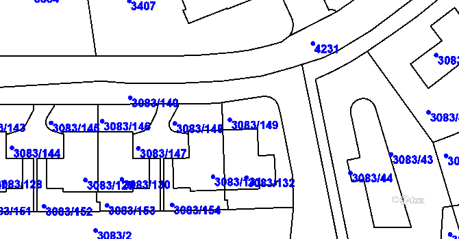 Parcela st. 3083/149 v KÚ Dejvice, Katastrální mapa