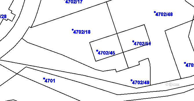 Parcela st. 4702/45 v KÚ Dejvice, Katastrální mapa