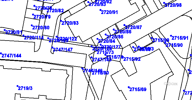 Parcela st. 2715/73 v KÚ Dejvice, Katastrální mapa