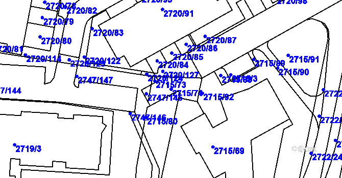 Parcela st. 2715/74 v KÚ Dejvice, Katastrální mapa