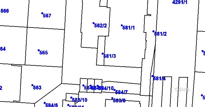 Parcela st. 581/3 v KÚ Dejvice, Katastrální mapa