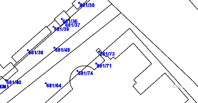 Parcela st. 681/73 v KÚ Dejvice, Katastrální mapa