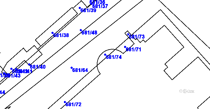 Parcela st. 681/74 v KÚ Dejvice, Katastrální mapa