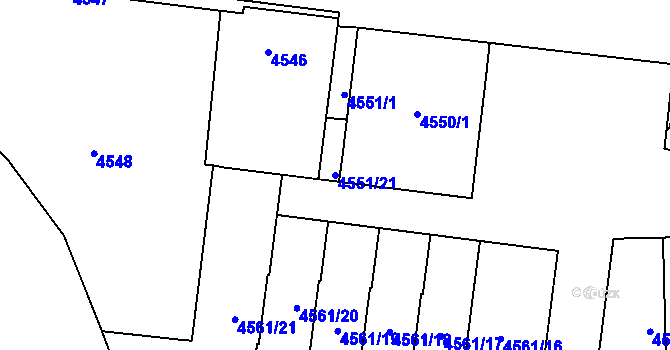 Parcela st. 4551/21 v KÚ Dejvice, Katastrální mapa